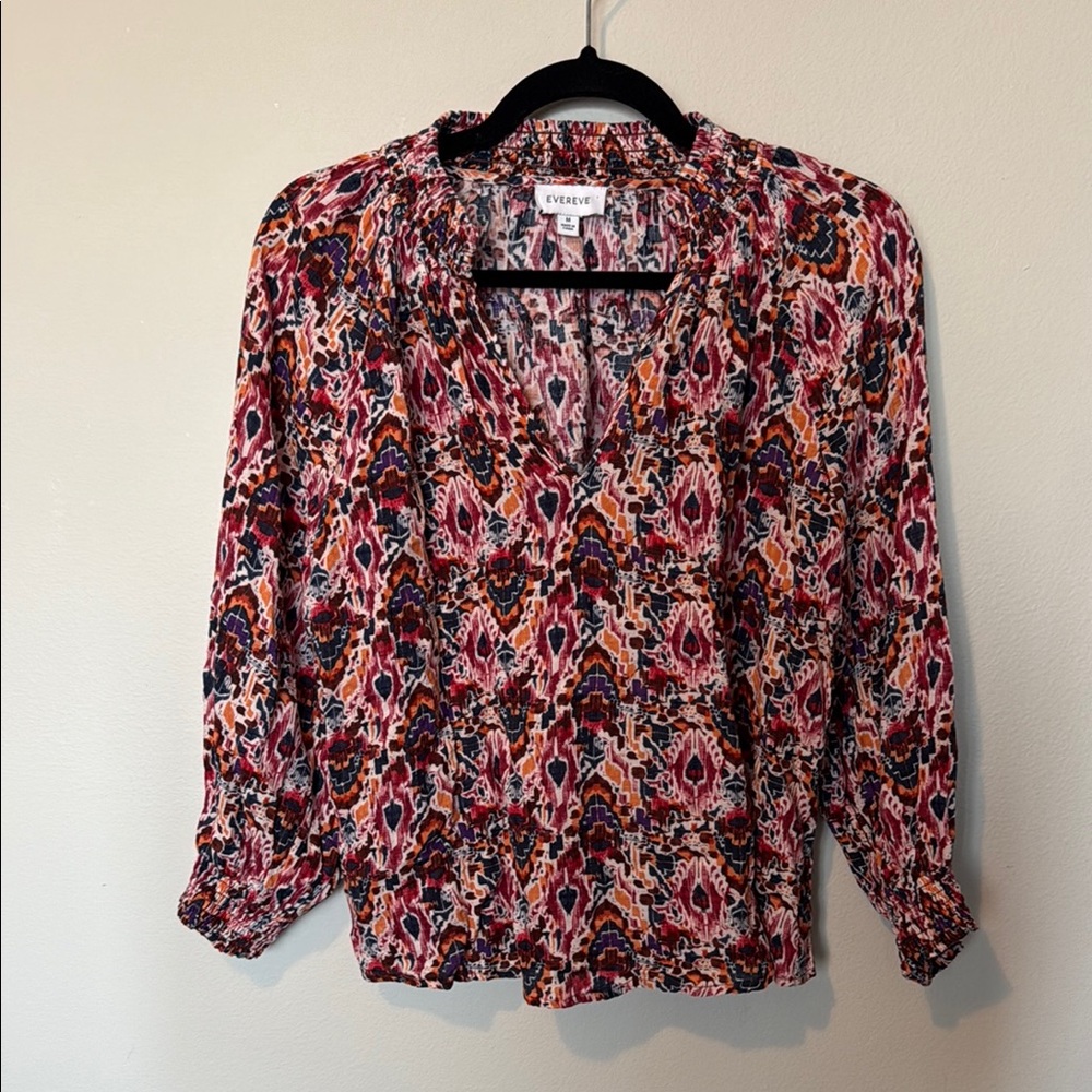 Evereve Multicolor Printed Blouse - Pink, Orange, Navy
